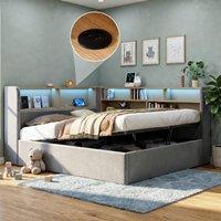 BTM 4FT6 L Shape Daybed Hydraulic LED USB Storage Grey | Size: Double
