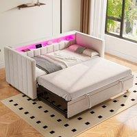 BTM Single Pull-Out Velvet Daybed LED USB-C Storage Beige