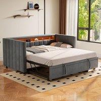 BTM Single Pull-Out Velvet Daybed LED USB-C Storage Gray in Dark Grey