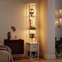 HOMCOM Floor Lamp with Shelves, LED Standing Lamp with Fabric Drawer in White