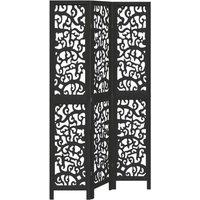 Berkfield Home Room Divider 3 Panels Black Solid Wood Paulownia
