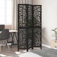 Berkfield Home Room Divider 3 Panels Black Solid Wood Paulownia