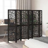 Berkfield Home Room Divider 6 Panels Black Solid Wood Paulownia