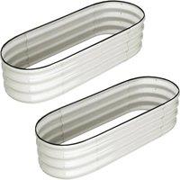 London Boutique 2PCS Galvanized Metal Raised Garden Beds 4.5x2x1ft Oval Planter Boxes in Off-White