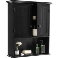 Gymax Bathroom Wall Cabinet Medicine Cabinet Double Door Adjustable Shelves in Black
