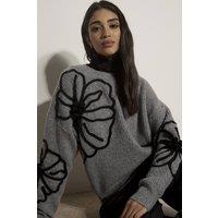 Apricot Women's Floral Cornelli Embroidered Jumper in Grey | Size: 14