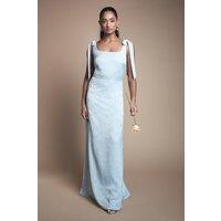 Oasis Women's Square Neck Chiffon Tie Shoulder Satin Jacquard Bridesmaid Dress in Light Blue | Size: 18