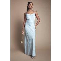 Oasis Women's Double Strap Cowl Neck Satin Jacquard Bridesmaid Dress in Light Blue | Size: 12