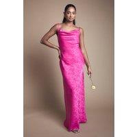 Oasis Women's Double Strap Cowl Neck Satin Jacquard Bridesmaid Dress in Bright Pink | Size: 10