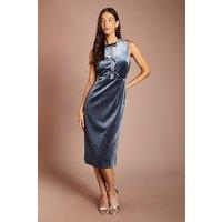 Coast Women's Velvet Sleeveless Bow & Jewel Detail Midi Dress in Slate | Size: 8