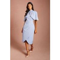 Coast Women's Petite Cape Sleeve Wrap Skirt Midi Dress in Dusty Blue | Size: 8