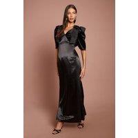 Coast Women's Satin Skirt Velvet Bodice With Contrast Bow Maxi Dress in Black | Size: 10