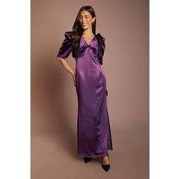 Coast Women's Satin Skirt Velvet Bodice With Contrast Bow Maxi Dress in Purple | Size: 18