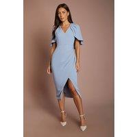 Coast Women's Cape Sleeve Pencil V Neck Midi Dress in Dusty Blue | Size: 18