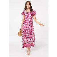 Izabel London Women's Printed Short Sleeve A-Line Maxi Dress in Pink | Size: 18