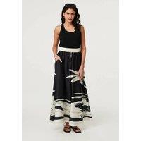 Izabel London Women's Tropical Print High Waist Maxi Skirt in Black | Size: 12