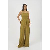 Brave Soul Women's Textured Jersey Strappy Wide Leg Jumpsuit in Olive | Size: Small