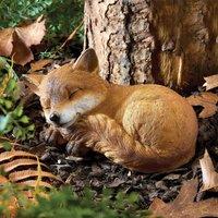 Gainsborough Sleeping Baby Fox Garden Ornament in Polyresin, H12 x W13.2cm in Orange