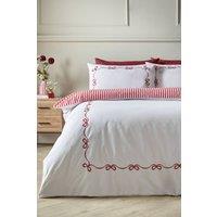 Catherine Lansfield Christmas Bow Embroidery Duvet Cover Set in White | Size: Single