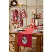 Catherine Lansfield 'Christmas Vintage Stripe' Embroidered Cotton Dining Table Runner in Red