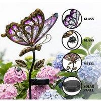 Bright Zeal Pink Purple 35" Solar Butterfly Stake Light Waterproof Garden Decor