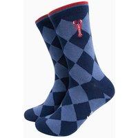 Sock Talk Men's Embroidered Lobster Argyle Combed Cotton Socks in Navy Blue | Size: 7-11