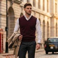 MyShoeStore Men's Men's Cotton Blend Sleeveless Fine Knit Jumper Regular Fit Sweater in Wine | Size: 4XL