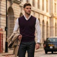MyShoeStore Men's Men's Cotton Blend Sleeveless Fine Knit Jumper Regular Fit Sweater in Plum | Size: 2XL