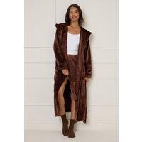 Dorothy Perkins Women's Velour Hooded Dressing Gown in Chocolate | Size: Small