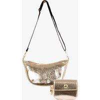 Etre Women's Faux Leather Half Moon Crossbody Bag & Universal Earbuds Case in Gold