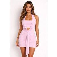 STYLEWISE Women's Draped Cowl Halter Neck Bodycon Mini Dress in Pink | Size: 12