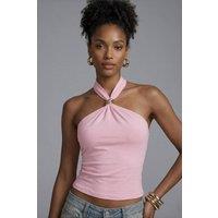 STYLEWISE Women's Buckle Detail Slinky Crop Top in Pink | Size: 10