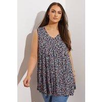 Yours Women's Floral Print Swing Vest Top in Black | Size: 18