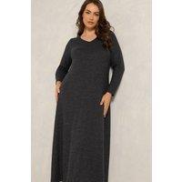 Evans Women's Ribbed Swing Maxi Dress in Grey | Size: 20
