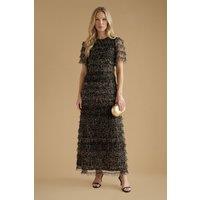 Oasis Women's Leopard Print Ruffle Mesh Maxi Dress | Size: 12
