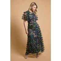 Oasis Women's Floral Print Ruffle Mesh Maxi Dress | Size: 10