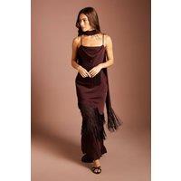 Coast Women's Fringe Detail Strappy Maxi Dress With Scarf in Chocolate | Size: 12