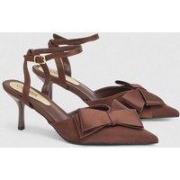 Coast Women's Ella Satin Ankle Strap Bow Detail Medium Stiletto Heel Court Shoes in Chocolate | Size: 5