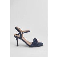 Wallis Women's Wide Fit Sally Satin Soft Twist Front High Stiletto Heel Sandals in Navy | Size: 4