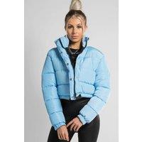 Femme Luxe Women's High Neck Padded Cropped Puffer Jacket in Blue | Size: 8