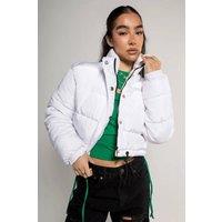 Femme Luxe Women's High Neck Padded Cropped Puffer Jacket in White | Size: 14