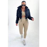 Femme Luxe Women's High Neck Padded Cropped Puffer Jacket in Black | Size: 14