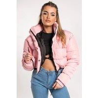 Femme Luxe Women's High Neck Padded Cropped Puffer Jacket in Pink | Size: 12