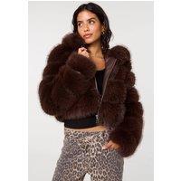 Pink Vanilla Women's Brown Hooded Pelted Fur Jacket | Size: Small