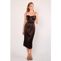Jaded Rose Women's Hyacinth Chocolate Brown Bustier Satin Bow Detail Midi Dress | Size: 16