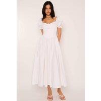 Jaded Rose Women's Dellie White Cotton Lace Up Corset Puff Sleeve Midaxi Dress | Size: 8