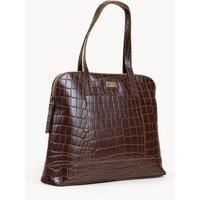 Assots London Women's EVA' Croc Embossed Real Leather Designer Unlined Tote Bag in Brown