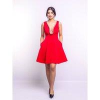 AVINCI Women's Red Embellished Deep V Flare Dress - Luxe Mini Edition | Size: 10