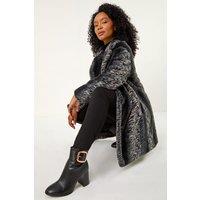 Roman Women's Petite Animal Faux Fur Collar Coat in Black | Size: 8