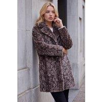 Roman Women's Petite Animal Faux Fur Coat in Taupe | Size: 18